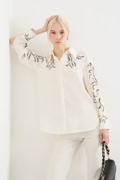 Blusa in raso stampato - Bianco Nero