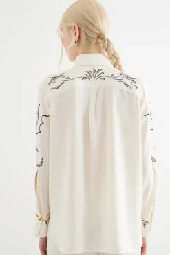 Blusa in raso stampato - Bianco Nero