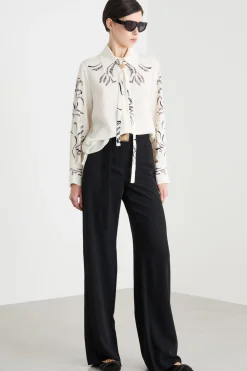 Blusa in raso stampato - Bianco Nero