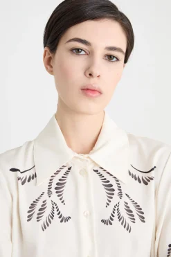 Blusa in raso stampato - Bianco Nero