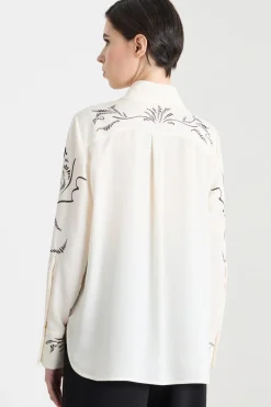 Blusa in raso stampato - Bianco Nero
