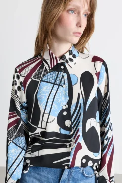 Blusa in raso stampato - Nero Azzurro