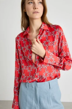 Blusa in raso stampato - Rosso Azzurro