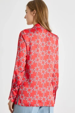 Blusa in raso stampato - Rosso Azzurro