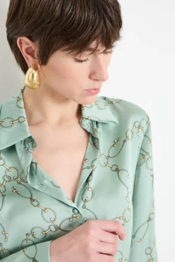 Blusa in raso stampato - Verde