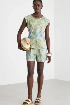 Blusa in raso stampato - Verde Beige