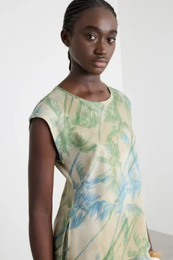 Blusa in raso stampato - Verde Beige
