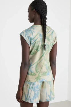 Blusa in raso stampato - Verde Beige
