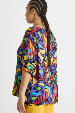 Blusa in raso stampato - Viola Rosso