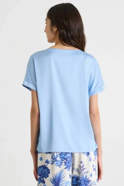 Blusa in raso stretch - Azzurro