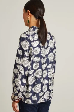 Blusa in seta - Blu Bianco