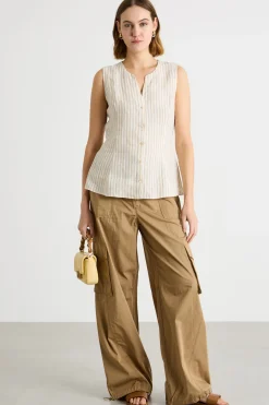 Blusa in tela - Bianco Cammello