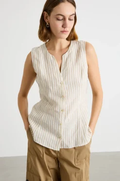 Blusa in tela - Bianco Cammello