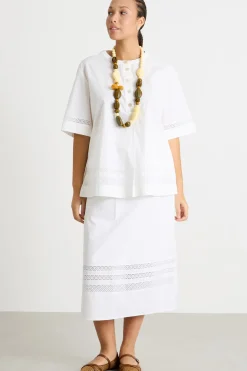Blusa in tela con pizzo - Bianco