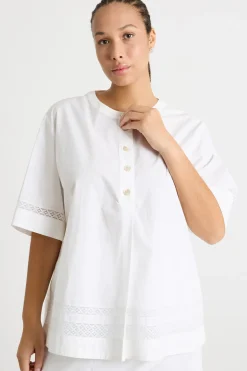 Blusa in tela con pizzo - Bianco
