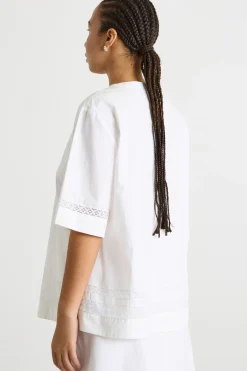 Blusa in tela con pizzo - Bianco
