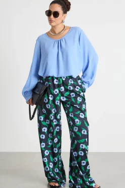 Blusa in tessuto fluido - Azzurro