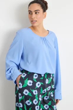 Blusa in tessuto fluido - Azzurro