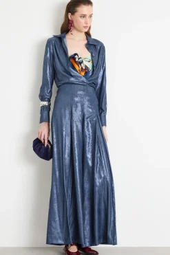 Blusa in tessuto laminato - Blu