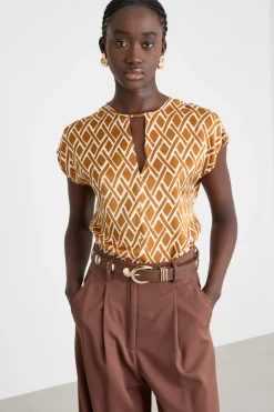 Blusa in twill a fantasia - Arancione