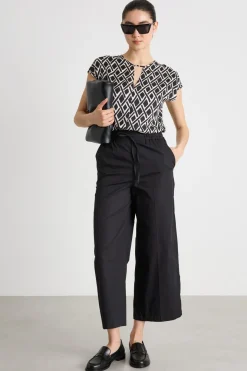 Blusa in twill a fantasia - Nero