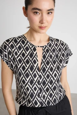 Blusa in twill a fantasia - Nero