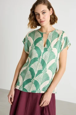 Blusa in twill a fantasia - Verde Avorio