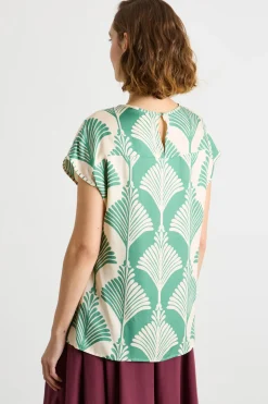Blusa in twill a fantasia - Verde Avorio