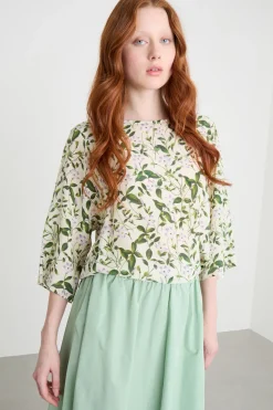 Blusa in twill - Avorio Verde