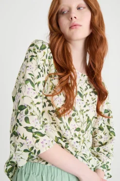 Blusa in twill - Avorio Verde
