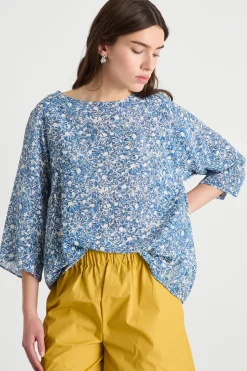 Blusa in twill - Blu