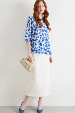 Blusa in twill - Blu Bianco