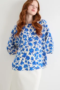 Blusa in twill - Blu Bianco