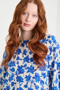 Blusa in twill - Blu Bianco