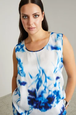 Blusa in twill stampata - Blu Azzurro Bianco