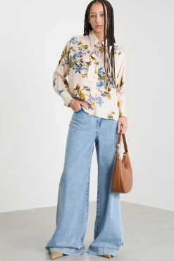 Blusa in twill stampato - Avorio