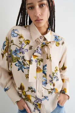 Blusa in twill stampato - Avorio