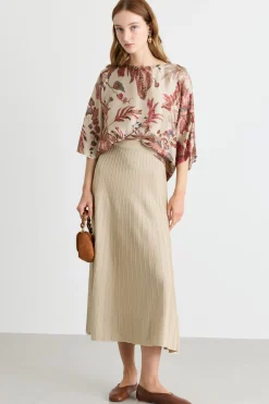 Blusa in twill stampato - Beige Rosso Blu