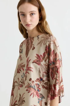Blusa in twill stampato - Beige Rosso Blu