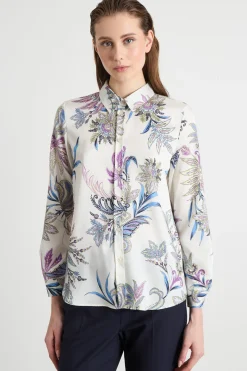 Blusa in twill stampato - Bianco