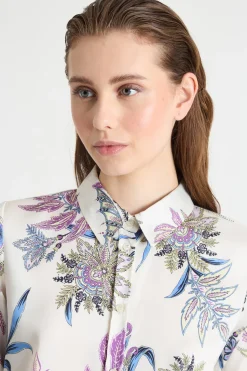 Blusa in twill stampato - Bianco