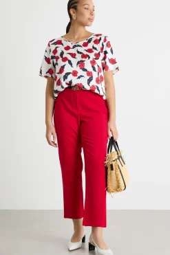 Blusa in twill stampato - Bianco Rosso