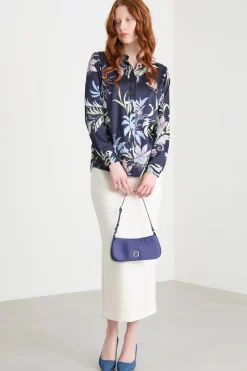 Blusa in twill stampato - Blu