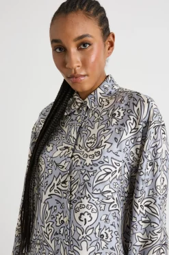 Blusa in twill stampato - Lilla