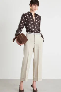 Blusa in twill stampato - Marrone Bianco
