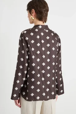 Blusa in twill stampato - Marrone Bianco
