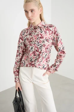 Blusa in twill stampato - Rosa Rosso Bianco