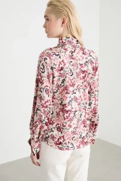 Blusa in twill stampato - Rosa Rosso Bianco