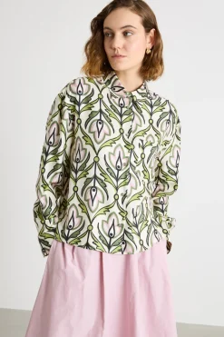 Blusa in twill stampato - Verde