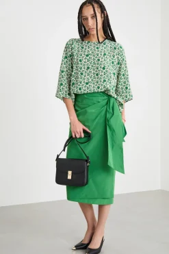 Blusa in twill - Verde Bianco